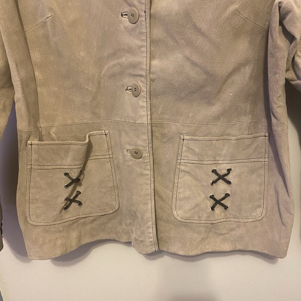 VTG Colebrook Women L 14/16 Suede Leather Jacket Blazer Ivory Western 90s Lined - Picture 7 of 12